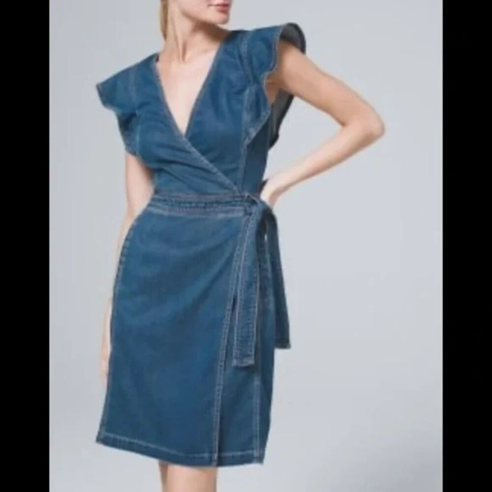 White House Black Market Faux Wrap Denim Mini Dress Blue Size 4